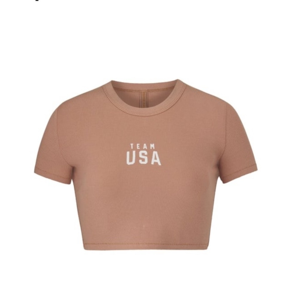 Team USA Cropped Ribbed Tee in Dusty Rose